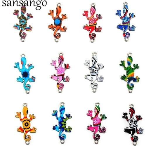 10 Pcs Mixed Random Color Charms Connectors Gecko House Lizard For Making Charm Bracelet Alloy Enamel Jewelry Findings