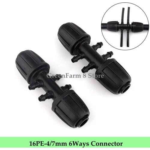 2~50pcs 16PE-4/7mm 6-Ways Connectors Greenhouse Micro Irrigation System Greenhouse Watering Tube Fittings