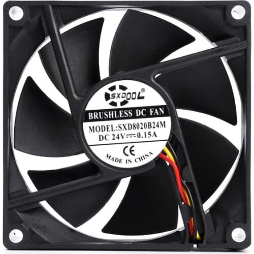 2pcs 8cm 24V 3-Pin Tach cooling fan Dual Ball 8020 DC Cooler 80X80X20mm 0.15A 3Pin Computer cooling fan cooler