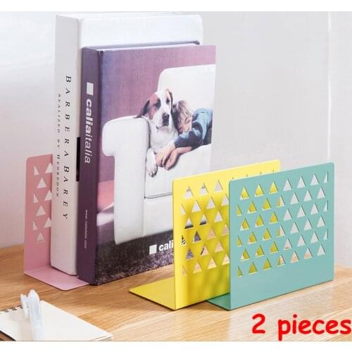 2 Pcs Metal Hollow Desktop Organizer Bookends Book Ends Support Stand Holder Shelf Bookrack Home Office Supplies