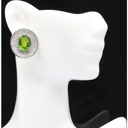 23x21mm Gemstone Earrings for Women Silver Fine Jewelry Created Green Peridot Bright Zircon Daily Wear Dating