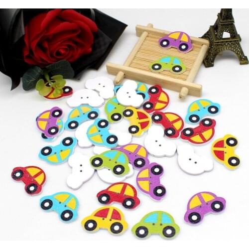 50pcs car wooden button Multi-color children Handwork Scrapbooking button for Craft Scrapbooking