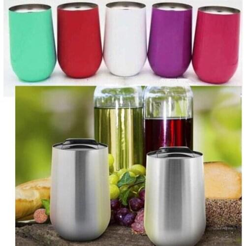 50pcs Egg Red Wine Cup sample 16oz Wine Glasses Stainless Steel Vacuum Insulated Cups Tumbler Travel Stemless Wine Mugs with lid