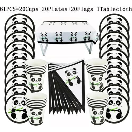 Party Supplies 61Pcs/31Pcs Wonderful Panda Theme Tableware Boy Girl Birthday Panda Plate Cup Flag Tablecover Decorations Supply