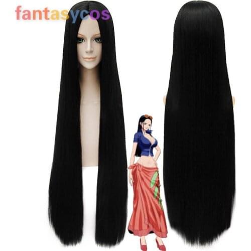 Anime One Piece Boa Hancock Long Straight Black Cosplay Wigs for Women Female Party Synthetic Hair Wig + Free Wig Cap
