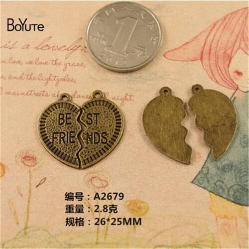 BoYuTe (60 Sets/Lot) 26*25MM Antique Bronze Plated Zinc Alloy Heart Friend Pendant Charms for Jewelry Findings Components Diy