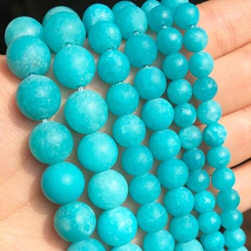 Natural Matte Lake Blue Jades Stone Beads Frosted Loose Round Beads For DIY Jewelry Making Bracelet Accessories 15'' 6 8 10mm