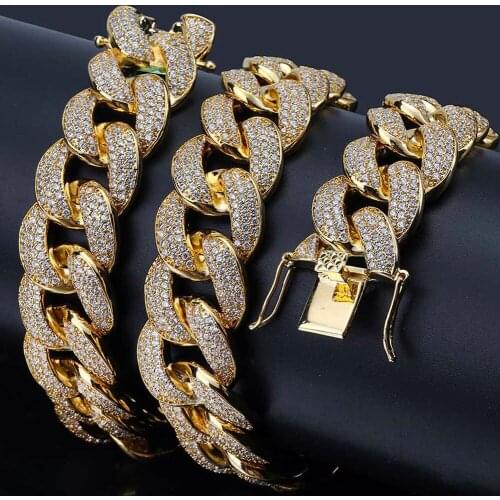 18mm High-Quality Paved Cuban Link Chain Iced Out Necklace Bling Stone Miami Link Chain Choker For Men Women Hip Hop Jewelry