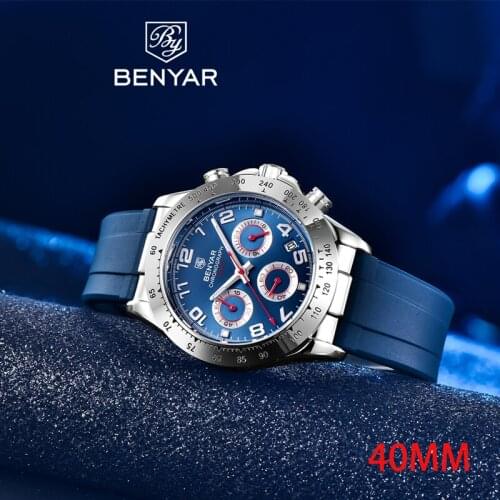 BENYAR NEW Luxury Quartz Watches Top Brand Stainless Steel Chronograph 30M Mens Waterproof Sports Watch Fashion Watches for Men
