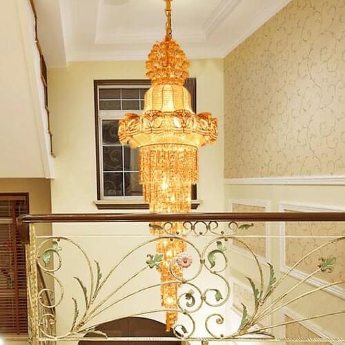 Long Golden Crystal Chandeliers Lights Fixture Crystal Droplight Home Indoor Lighting Stair Way Hotel Hanging Lights AC90V-260V