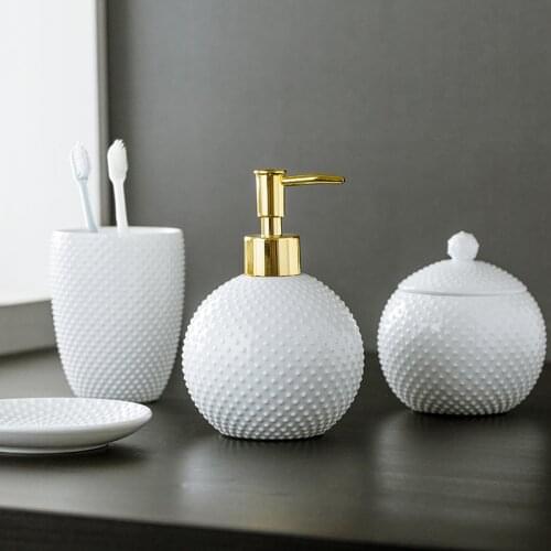 4pcs Simple White Bathroom Set Modern Home Bathroom Accessories Lotion Bottle Brushing Cup Soap Dish Cotton Swab Box Combination