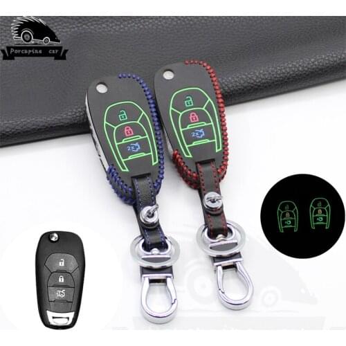 Noctilucent Leather Car Key Cover Holder For Chevrolet Chevy Cruze 2017 3 Buttons Flip Remote Key Case Jacket Car-stying