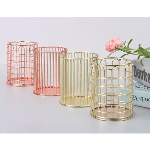 INS Desktop Pen Holder Office School Storage Case Metal Box Desk Pen Pencil Organizer Home Decor Makeup Storage