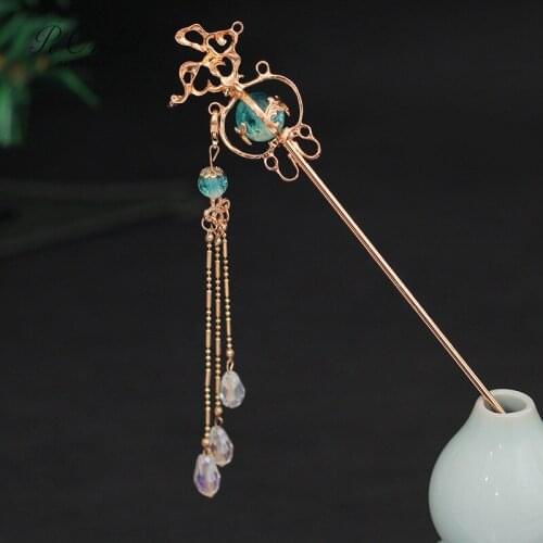 PEORCHID Chinese Hanfu Dress Headwear Long Tassels Hair Sticks Hairpins For Women Girl Traditional Style Step Shake Hair Jewelry