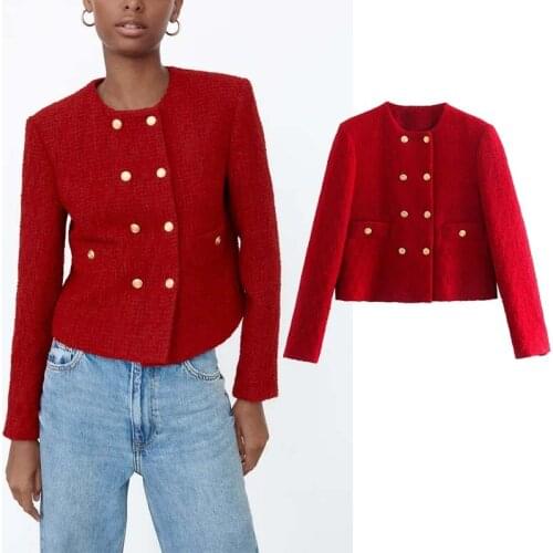 Klkxmyt Za Women Jacket Autumn Coat 2021 Vintage Textured Double Breasted Jacket Women Coat Casual Long Sleeve Female Tops