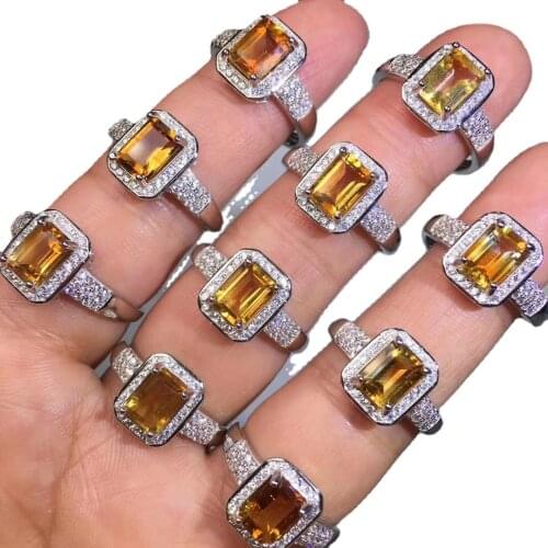 7mm Natural Yellow Citrine Quartz Ring Jewelry For Women Lady Men Gift Crystal Oval Beads 925 Silver Stone Adjustable Ring AAAAA