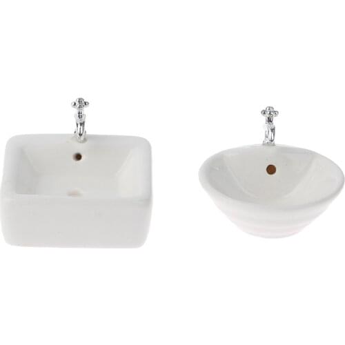 Square Dollhouse Bathroom Sink 1:12 Miniature Ceramic Wash Basin Bathroom Sink Model Simulation Accessory for Dollhouse White