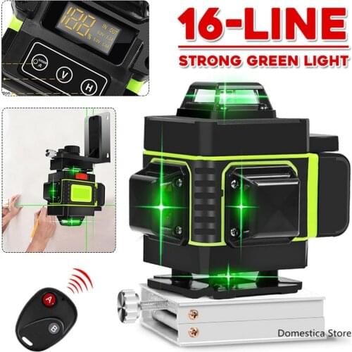 4D Laser Level 16 Lines Green Light Auto Self Leveling 360° Rotary Measure Cross Battery Remote Control Laser Tool Construction
