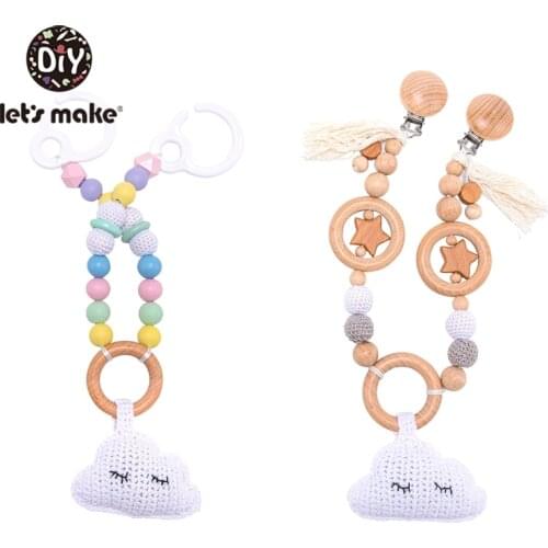 LetS Make 1PC Baby Teething Pacifier Necklace Crochet Cloud Stroller Chain Houten Speelgoed Baby Toys For Newborn Teether Chain