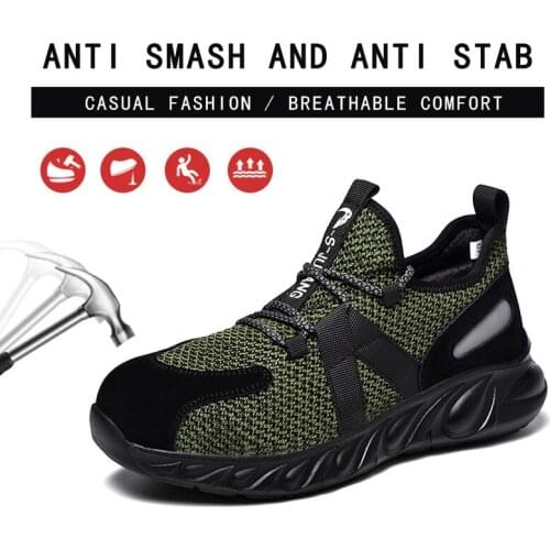 Breathable Men Safety Shoes Steel Toe Work Shoes For Men Anti-smashing Construction Sneaker With Reflective Stripes