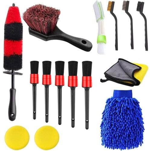 15Pcs Wheel & Tire Brush Set, Car Detailing Brush Set 17 Inches Long Handle Rim Wheel Brush, Car Wash Cleaning Tools Kit