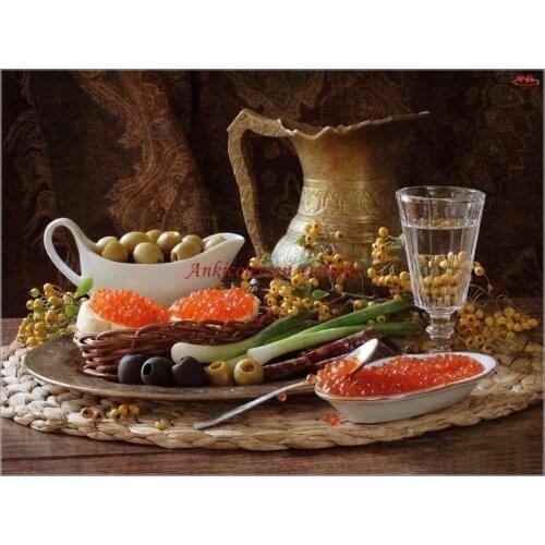 Embroidery Counted Cross Stitch Kits Needlework - Crafts 14 ct DIY Arts Handmade Decor - Still Life of Olives and Garlics