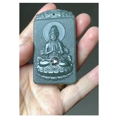 Natural hetian jade A HandCarved black green jade guan yin jadeite jade pendant jade necklace jewelry men necklaces women gift