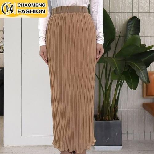 Latest Pleated Chiffon A-line Women Long Skirts Muslim Ladies Dress Maxi Skirt Islamic Turkey Fashion Dress For Women