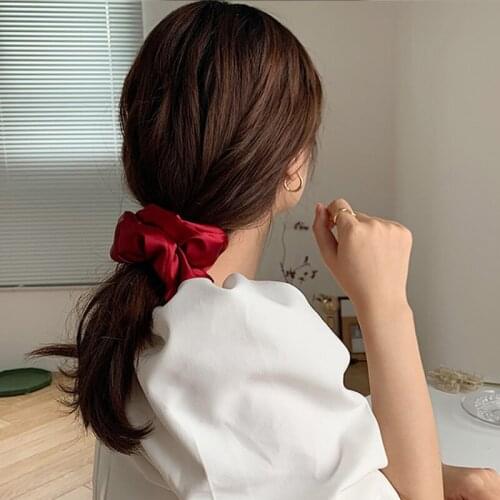 Pure Color Silky Satin Large Intestine Hair Tie Elegant Temperament Fashion All-match Rubber Band Glossy Satin Hair Accessory