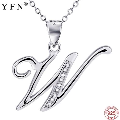 925 Sterling Silver Necklace CZ Crystal Trendy Alphabet Capital W Letter Pendants Necklaces Valentines Gift For Women GNX12663