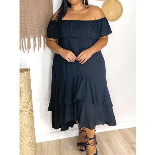 ChocoMisty-LadyPlus Plus-size Dresses Off Shoulder Solid Color Maxi Dress TB5346