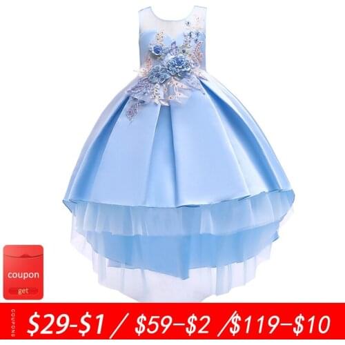 Girls dresses girls applique bowknot elegant sleeveless net yarn tail princess dress wedding dress prom dress girl party dress