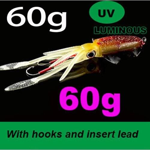 Fishing Soft Squid Lure 20g/60g/48g Luminous/UV Squid Jig Fishing Lures For Sea Fishing Wobbler Bait