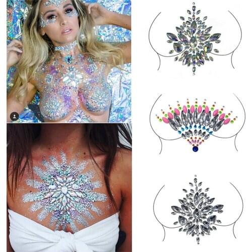 Sexy Chest Crystal Resin Drill Tattoo Sticker Music Festival Rhinestone Tattoo Stickers Carnival Party Makeup Of Beautiful Girl