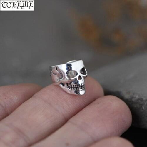 100% 925 Silver Skull Clip Earring Real Sterling Silver Skeleton Earrings PUNK Jewelry Clip Earrings