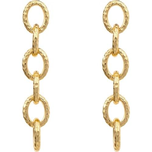 Jaeeyin 2020 Chunky Gold Hammer Surface Hoop Earrings Punk Long Hanging Punk Thick Link Geometric Hollow Gold Color Statement