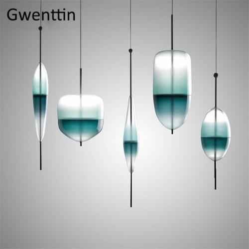 Modern Blue Glass Pendant Light Fixtures Led Hanging Lamp for Dining Room Bedroom Kitchen Suspension Luminaire Home Loft Decor
