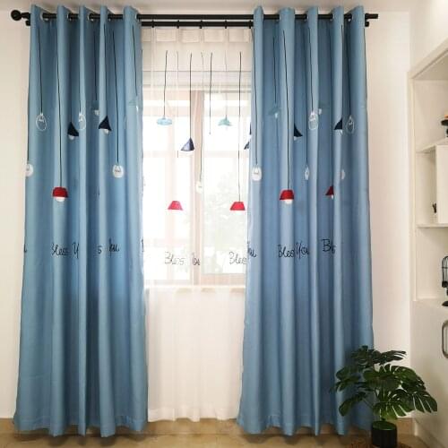 Slow Soul Light Cartoon Modern Embroidered Curtain Curtains For Bedroom Kids Room Children Blue Grey Window Bed Kitchen Living