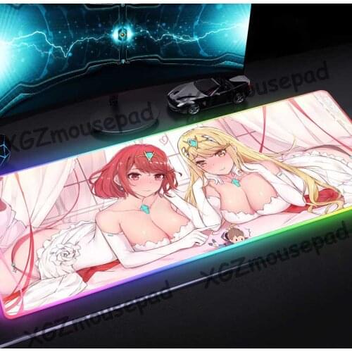 XGZ Comic Warm Bed Cute Sexy Sister Large RGB Mouse Pad Black Lock Edge Custom Computer Desk Mat Natural Rubber Stripes Non-slip