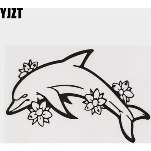 YJZT 15.5CM×10.3CM Personality Decal Flowers And Dolphins Vinyl Car Sticker 18A-0216