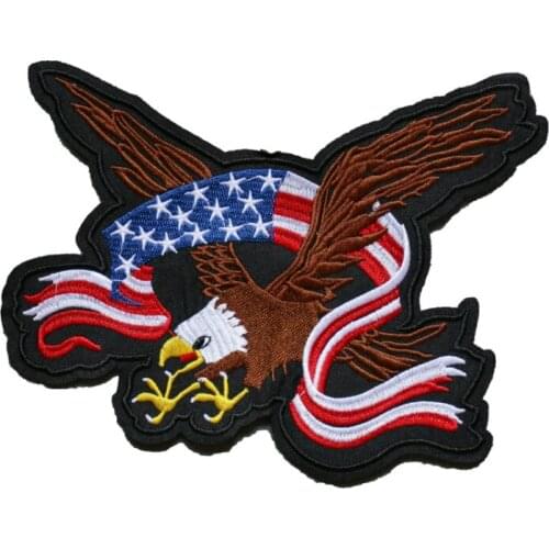 Factory custom American Eagle Flag Embroidered Iron On /Sew On Patch Motif Applique Cloth can be customized with your own logo