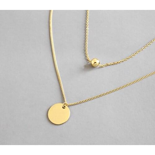 100% S925 sterling silver temperament geometric round bead double clavicle women Coin necklace Pendant Short Choker Lady Gift