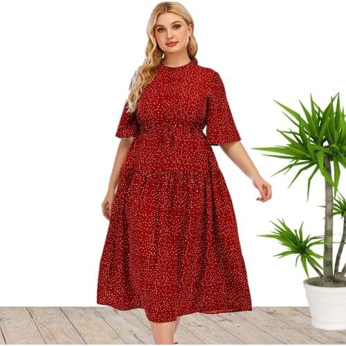 2021 Fat MM Large Womens Dress New Summer Hot Sale European Style Plus Size Dot Printed Big Swing Pleated Dress For Women