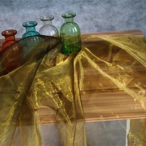 Golden Organza Fabric Lace Tulle DIY Veil Party Decor bazin riche Skirt Princess dress Laser Designer Fabric 50*150cm