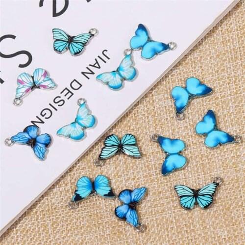Jewelry DIY Material Blue Enamel Butterfly Accessories Charms Gift 10 PCS