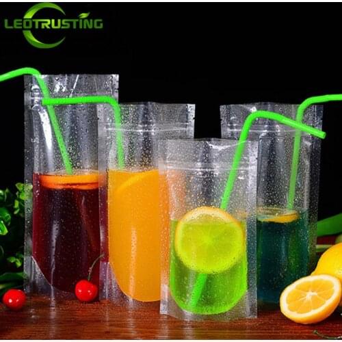 Leotrusting 50pcs New Clear Plastic Drinking Packaging Bag Beverage Juice Milk Coffee Bag Hot and Cold Fruit Juice Zip Bags