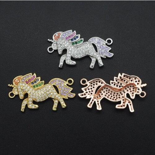 17x29mm 100% CZ Zircon DIY Jewelry Horse Connectors Charm Wholesale Bracelet Making Connector Custom Orders Welcome
