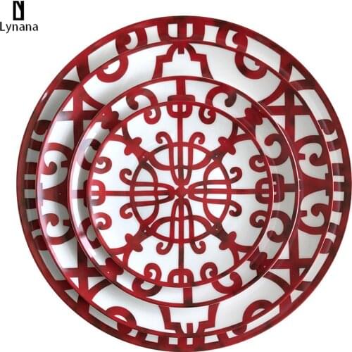 2021 Ceramic Plate Hand-Painted Red Art Creative Round Ins Style Tableware Dinner Plates Set Charger Plates for Wedding Pasta