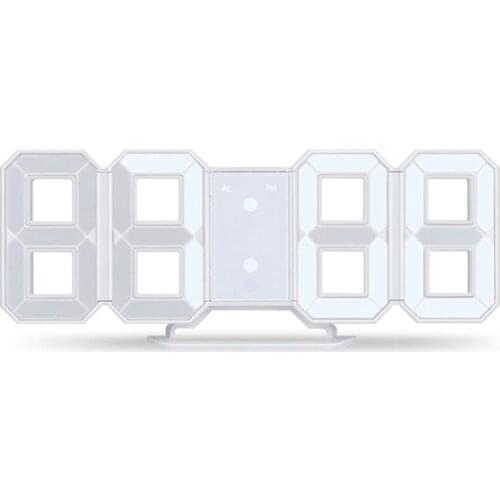 3D LED Wall Clock Modern Digital Alarm Clock Display Home Kitchen Office Table Desk Night Wall Clock 24 Or 12 Hour Display(white