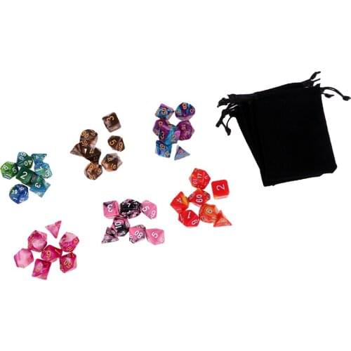 42x Polyhedral d4-d20 Dice w Bag for RPG MTG DND Role Playing Game Accessory